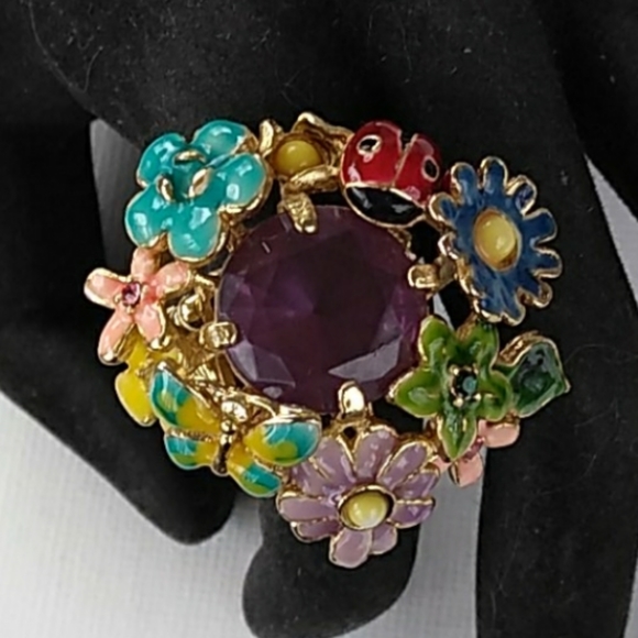 NOS Enamel Flower Butterfly Ladybug Amethyst Glass - Picture 7 of 8